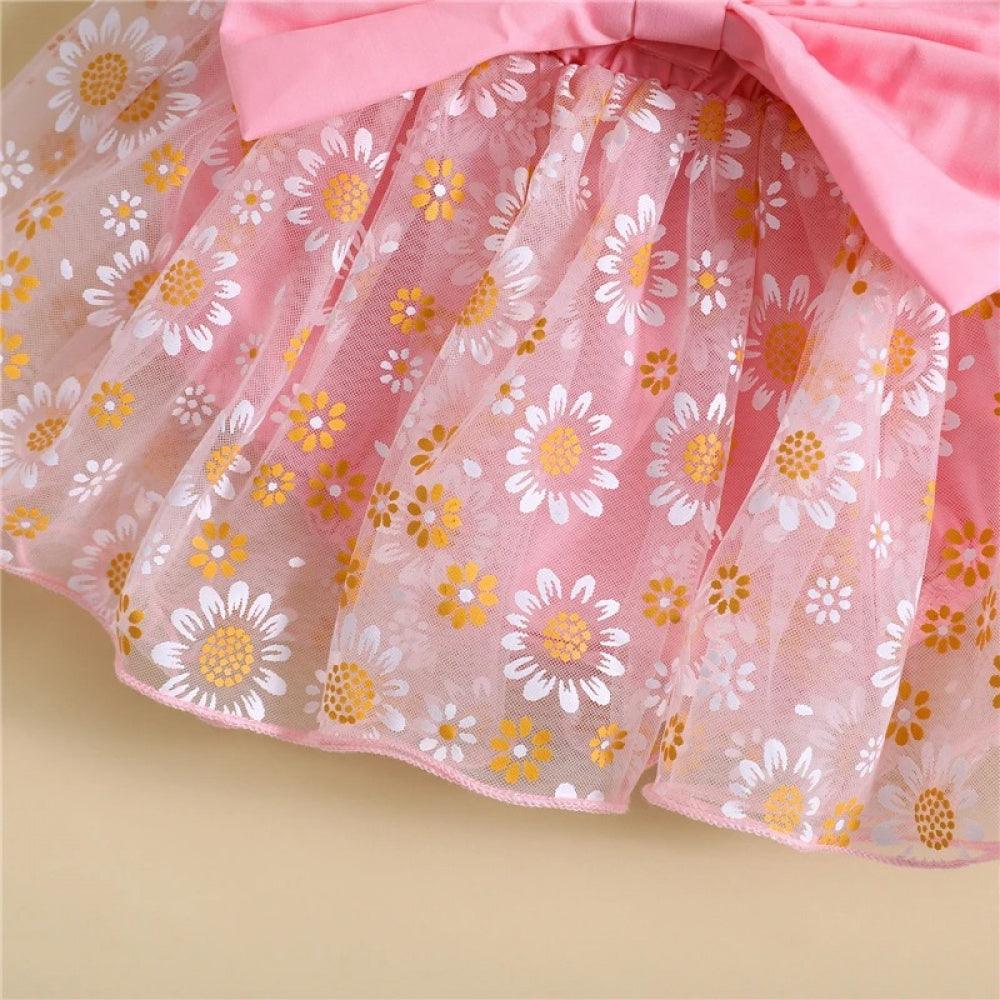Vestidinho Pandinha Nina Florzinhas com Laço Rosa - Minu Kids