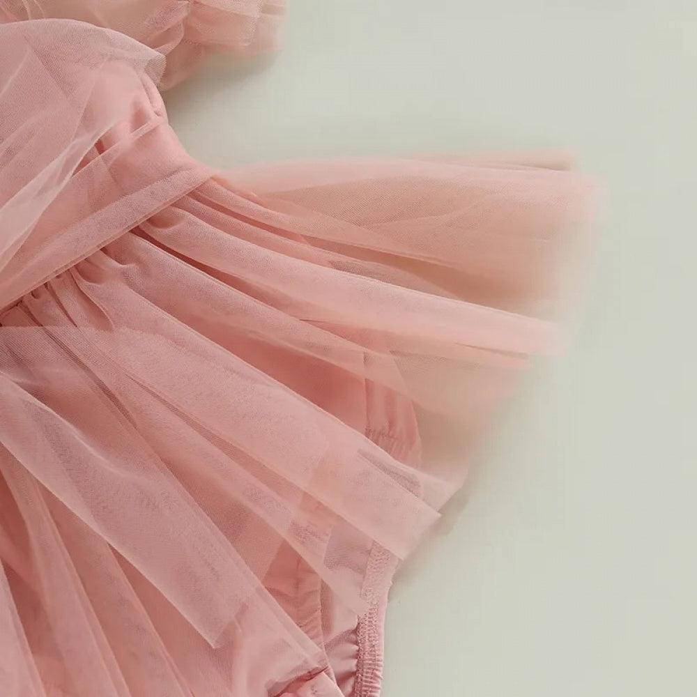 Vestidinho Julie Tule com Laço Rosa - Minu Kids