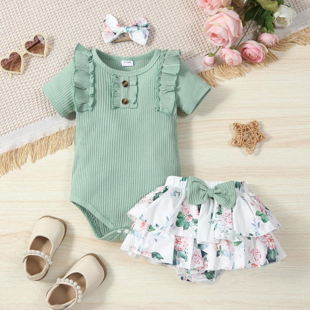Conjunto Floral Body e Saia Verde - Minu Kids