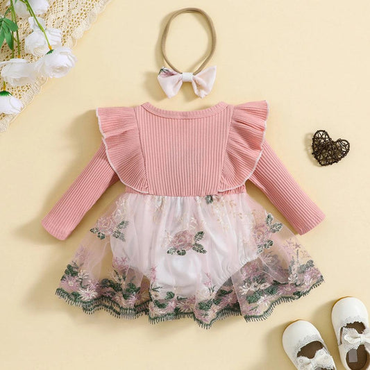 Vestidinho Jardins Manga Comprida Rosa - Minu Kids